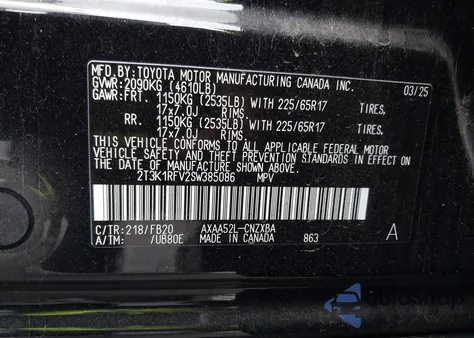 2025 Toyota Rav4 Le z USA, uszkodzony, nr VIN 2T3K1RFV2SW385086